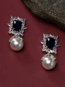 justpeachy Rhodium-Plated American Diamond Contemporary Drop Earrings
