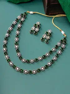 justpeachy Rhodium-Plated Kundan-Studded Necklace & Earrings