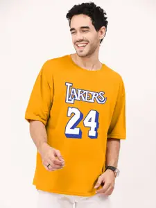 Leotude Typography Printed Drop-Shoulder Sleeves Oversized T-shirt