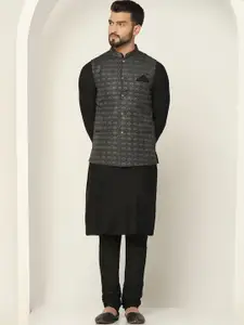 KISAH Mandarin Collar Straight Kurta & Churidar With Nehru jacket