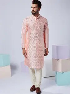 KISAH Embellished Mandarin Collar Regular Beads And Stones Kurta With Pyjamas