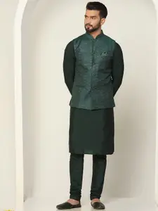 KISAH Men Woven Jacquard Regular Fit Abstract Print Kurta Jacket Churidar Set