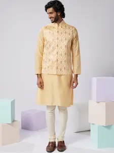 KISAH Mandarin Collar Straight Kurta & Churidar With Nehru Jacket Set