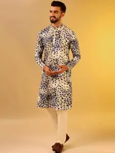 KISAH Men Abstract Printed Mandarin Collar Kurta with Pyjamas