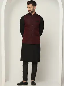 KISAH Mandarin Collar Straight Kurta & Trousers With Nehru Jacket