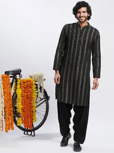 KISAH Chevron Embroidered Regular Pure Cotton Kurta With Patiala