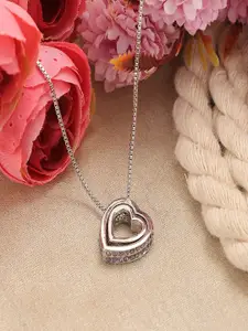 UNIVERSITY TRENDZ Silver-Plated Crystal-Studded Heart Shaped Pendant Chain