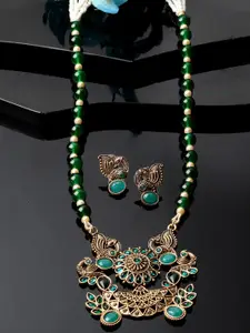 ADIVA Gold-Plated Artificial Stones and Beads Necklace & Earrings