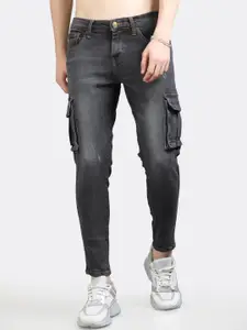 BADMAASH Men Skinny Fit Mildly Distressed Heavy Fade Stretchable Cargo Jeans