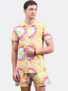 BADMAASH Tie & Dye Printed Shirt Collar Pure Cotton Shirt With Shorts