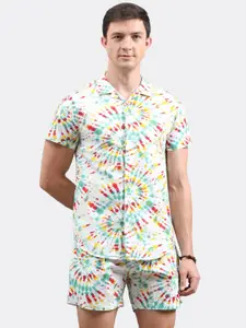 BADMAASH Tie & Dye Printed Shirt Collar Pure Cotton Shirt With Shorts