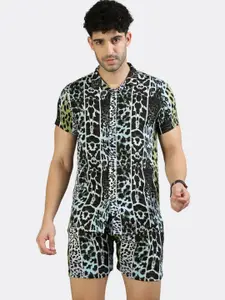 BADMAASH Animal Printed Shirt Collar Short Sleeve Shirt With Shorts