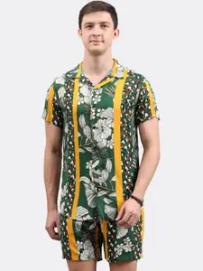 BADMAASH Floral Printed Shirt Collar Short Sleeve Shirt With Shorts