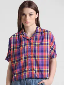 ONLY Onlvernon Tartan Checked Spread Collar Casual Shirt