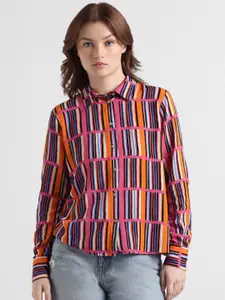 ONLY Onltofu Lia Striped Spread Collar Knitted Casual Shirt