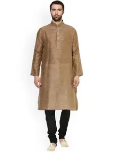 KISAH Men Brown & Black Solid Kurta with Churidar