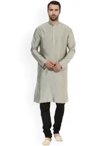 KISAH Men Grey & Black Solid Kurta with Churidar