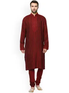 KISAH Men Maroon Solid Kurta with Churidar