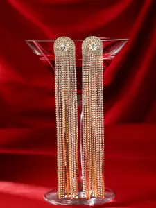 Rubans Voguish 18K Gold Plated AD & Zicronia Studded Multilayerd Shoulder Duster Earrings