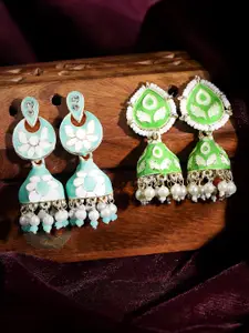 Rubans Set Of 2 Gold-Plated Dome Shaped Meenakari Jhumkas