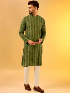 KISAH Chevron Woven Design Mandarin Collar Regular Kurta With Churidar