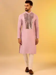 KISAH Striped Yoke Design Regular Gotta Patti Kurta With Pyjamas