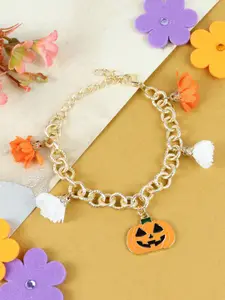 Asthetika Kids Girls Gold-Plated Halloween Pumpkin Charm Link Bracelet