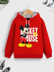 YK Disney Boys Mickey Mouse Humour and Comic Graphic Printed Hooded Pullover Sweatshirt