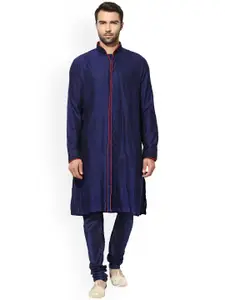 KISAH Men Navy Blue Solid Kurta with Churidar