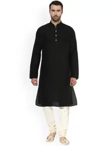 KISAH Men Black & White Solid Kurta with Churidar