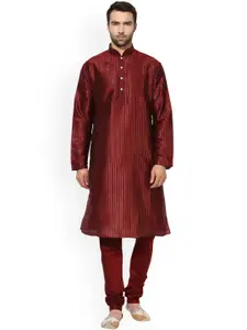 KISAH Men Maroon Striped Kurta with Churidar