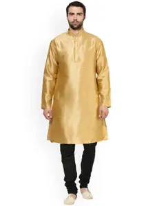 KISAH Men Beige & Black Solid Kurta with Churidar