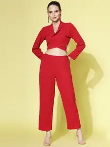 ATRAENTA Notched Lapel Collar Crop Top With Trousers