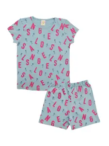 Clothe Funn Girls Printed Pure Cotton T-shirt with Shorts