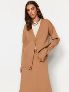 Trendyol Long Sleeves V-Neck  Acrylic Sweater & Skirt