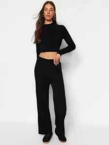 Trendyol Ribbed Acrylic Crop Top With Trousers
