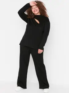 Trendyol Round Neck Cut-Outs Acrylic Top With Trousers
