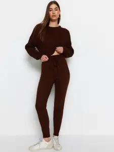 Trendyol Self Design Drop-Shoulder Sleeves Acrylic Top With Joggers