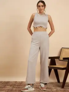 KASSUALLY Round Neck Sleeveless Crop Top With Trouser