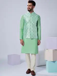KISAH Mandarin Collar Regular Kurta with Pyjama & Nehru jacket