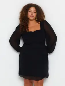Trendyol Plus Size Sqaure Neck Puff Sleeves A-Line Dress