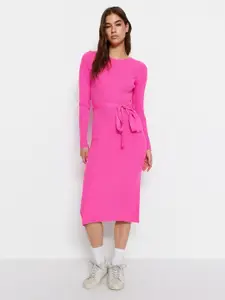 Trendyol Self Design Tie-Ups Detail Acrylic Fit & Flare Midi Dress