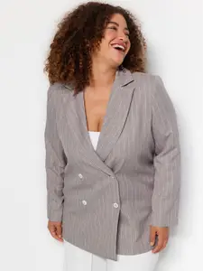Trendyol Plus Size Striped Longline Double-Breasted Longline Blazers