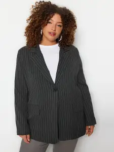 Trendyol Plus Size Striped Tailored Fit Blazer