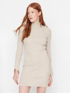 Trendyol Ribbed Mock Neck Acrylic Bodycon Mini Dress