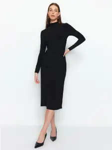 Trendyol High Neck Gathered Detailed Midi Sheath Dress