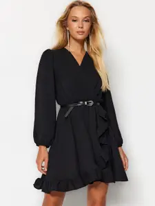 Trendyol V-Neck Long Sleeves Wrap Mini Dress