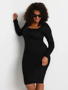 Trendyol Ribbed Square Neck Bodycon Dress