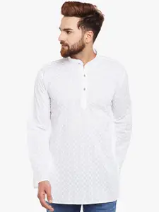 SOJANYA Men White Embroidered Straight Kurta