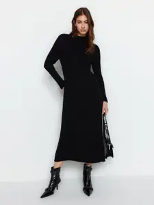 Trendyol High Neck Ribbed Knitted A-Line Dress